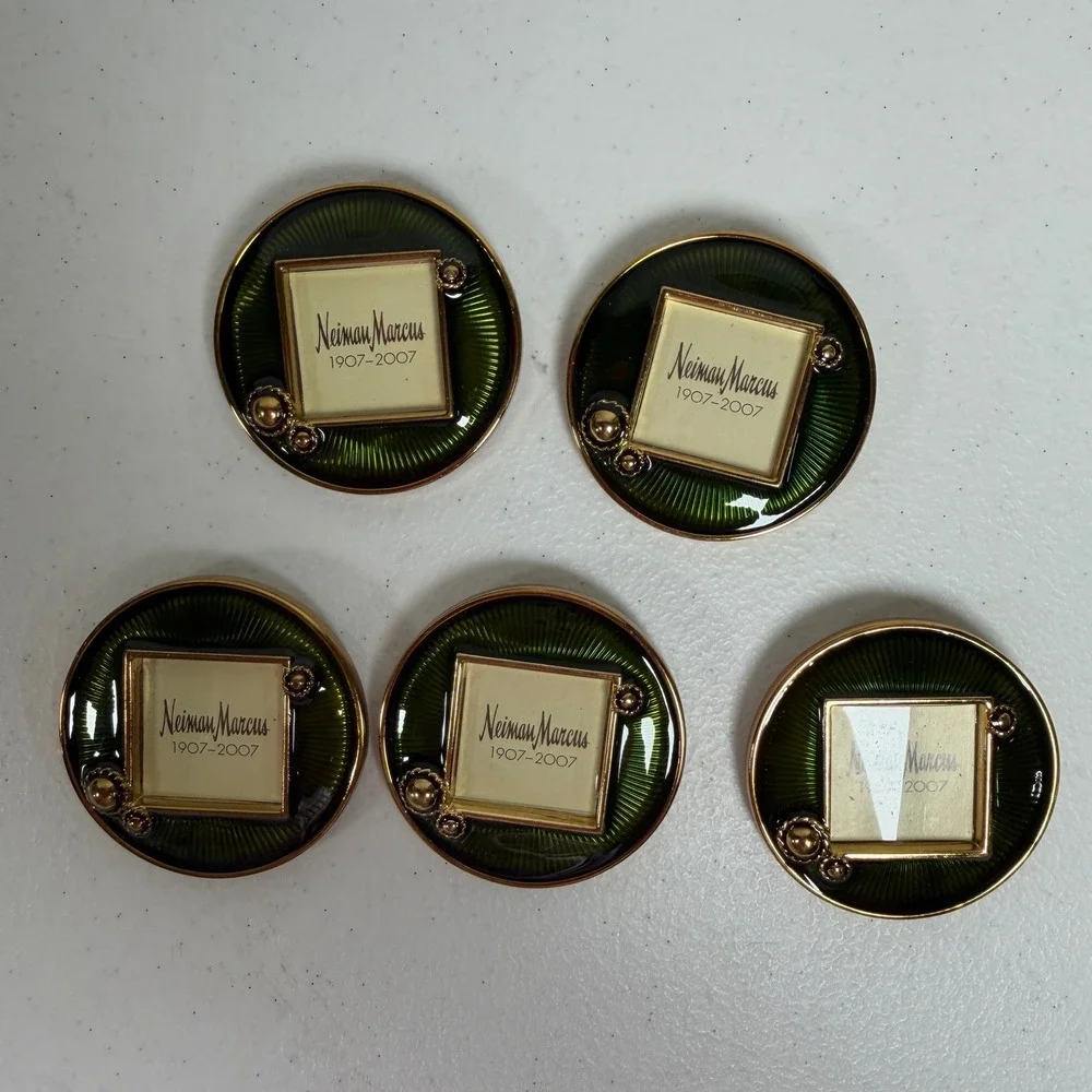 Neiman Marcus Jay Strongwater 1907-2007 Green Enamel Frame Pin Brooch Set of 5
